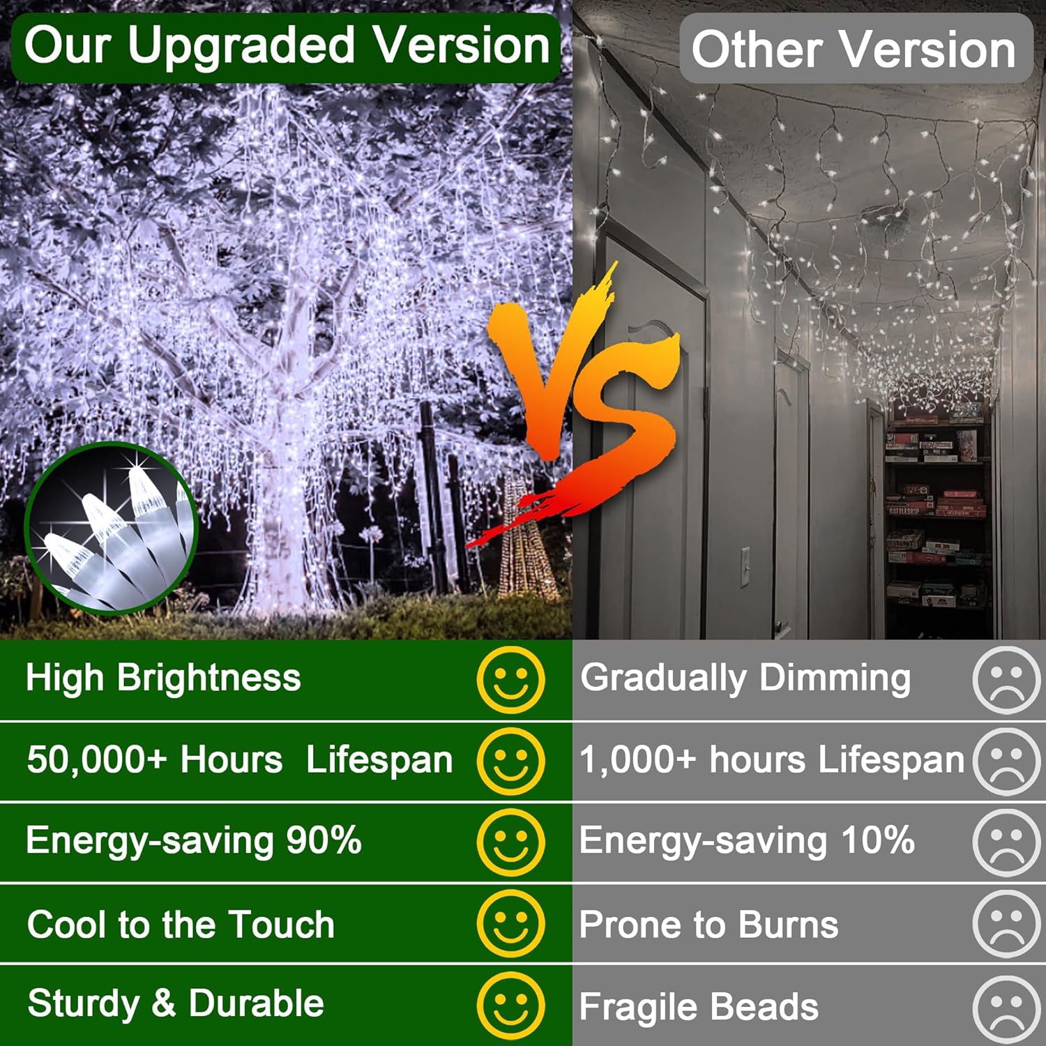 164FT 1620 LED Outdoor Christmas Lights - 360 Ice Drops, 12 Pro Modes with Timer Memory & Brightness, Waterproof Hanging Ice String Light for Holiday Wedding Garden Fence House Decor (Cool White)