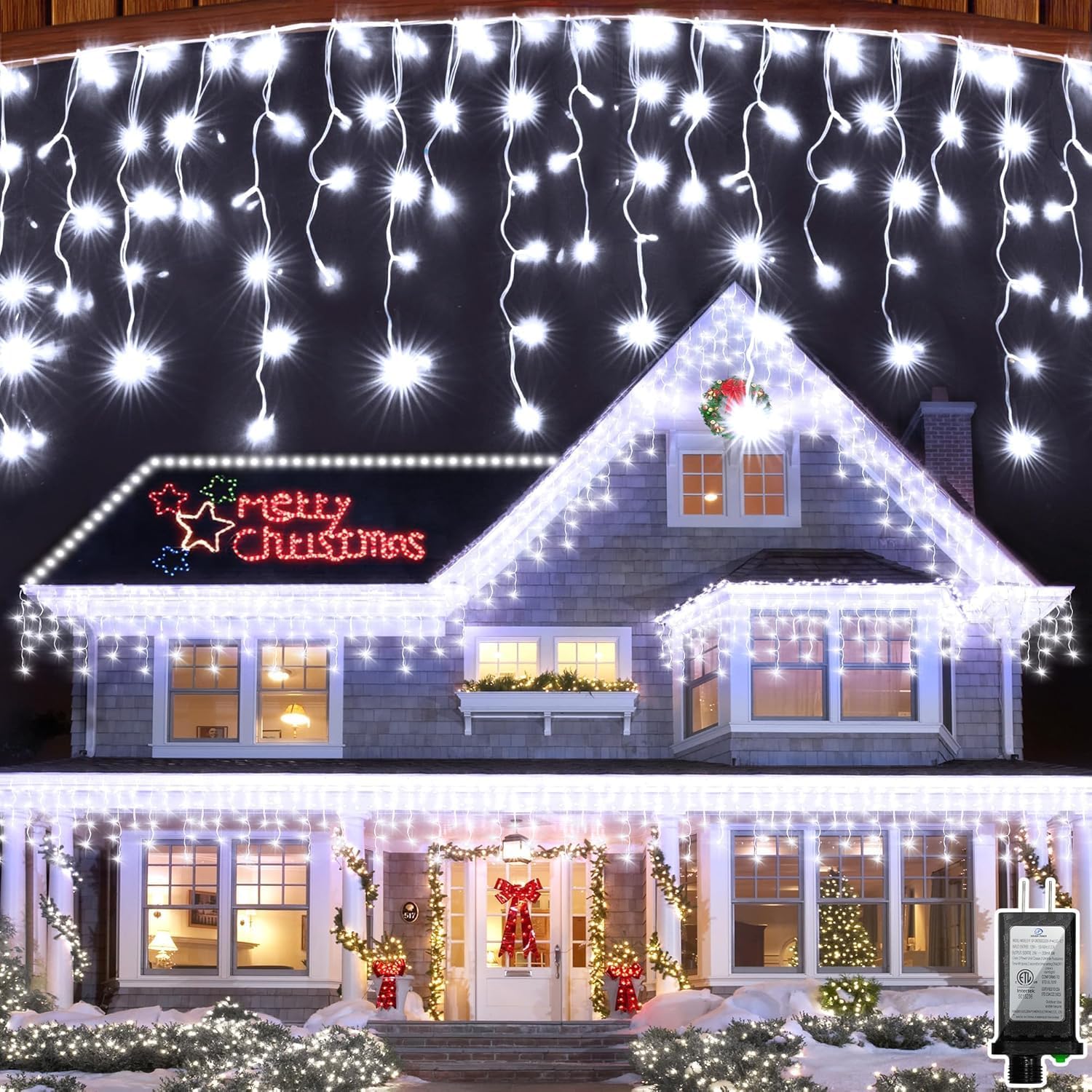 164FT 1620 LED Outdoor Christmas Lights - 360 Ice Drops, 12 Pro Modes with Timer Memory & Brightness, Waterproof Hanging Ice String Light for Holiday Wedding Garden Fence House Decor (Cool White)