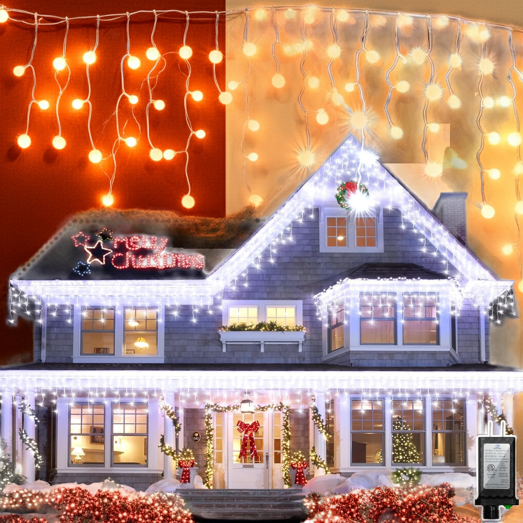 164FT 1620 LED Outdoor Christmas Lights - 360 Ice Drops, 12 Pro Modes with Timer Memory & Brightness, Waterproof Hanging Ice String Light for Holiday Wedding Garden Fence House Decor (Cool White)