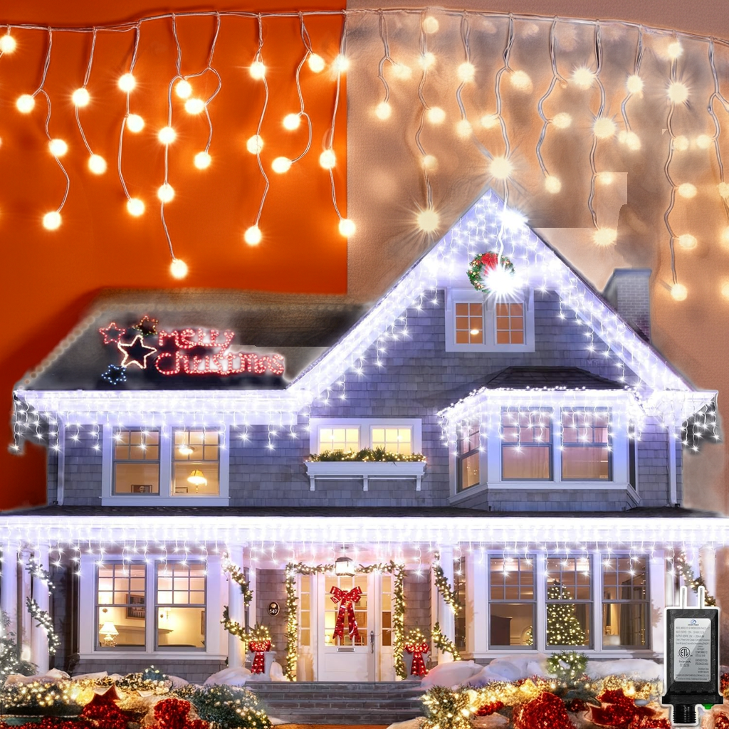 164FT 1620 LED Outdoor Christmas Lights - 360 Ice Drops, 12 Pro Modes with Timer Memory & Brightness, Waterproof Hanging Ice String Light for Holiday Wedding Garden Fence House Decor (Cool White)